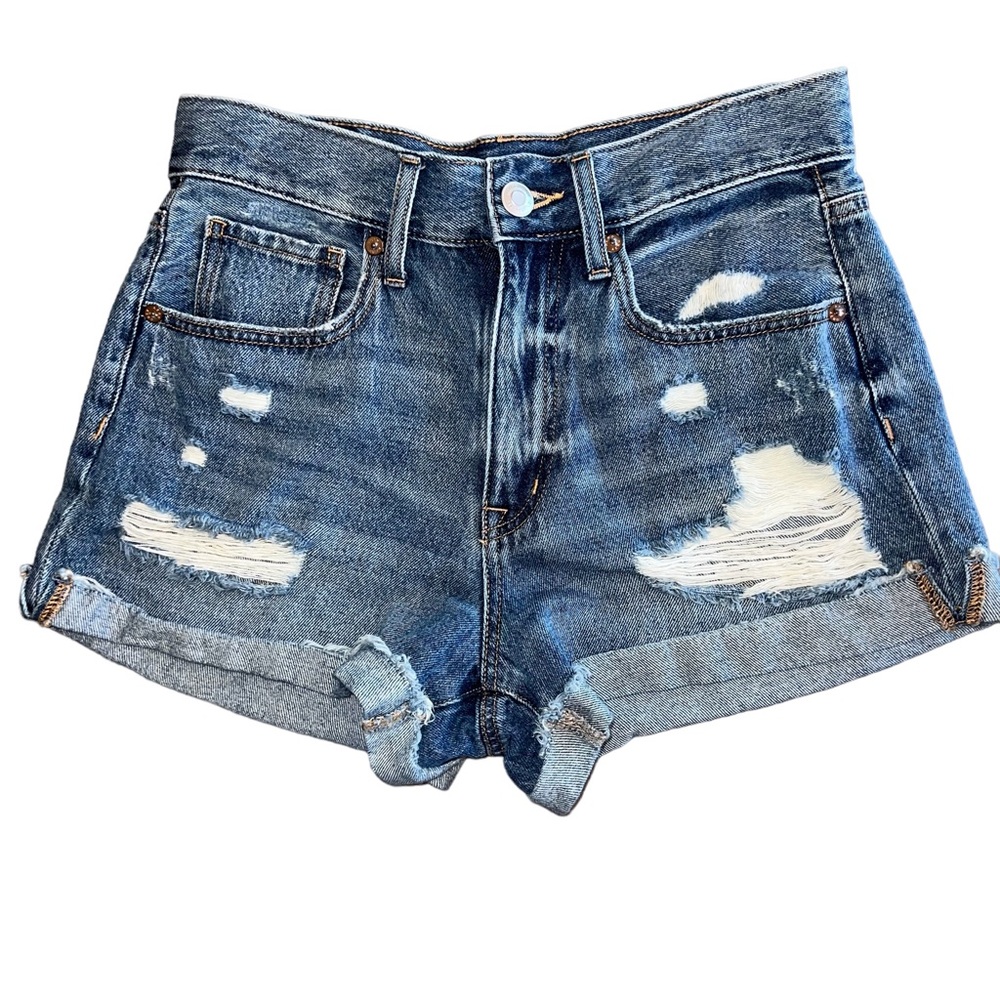 NWOT Aeropostale Distressed Denim Mom Shorts Size 4 Cuffed Hem